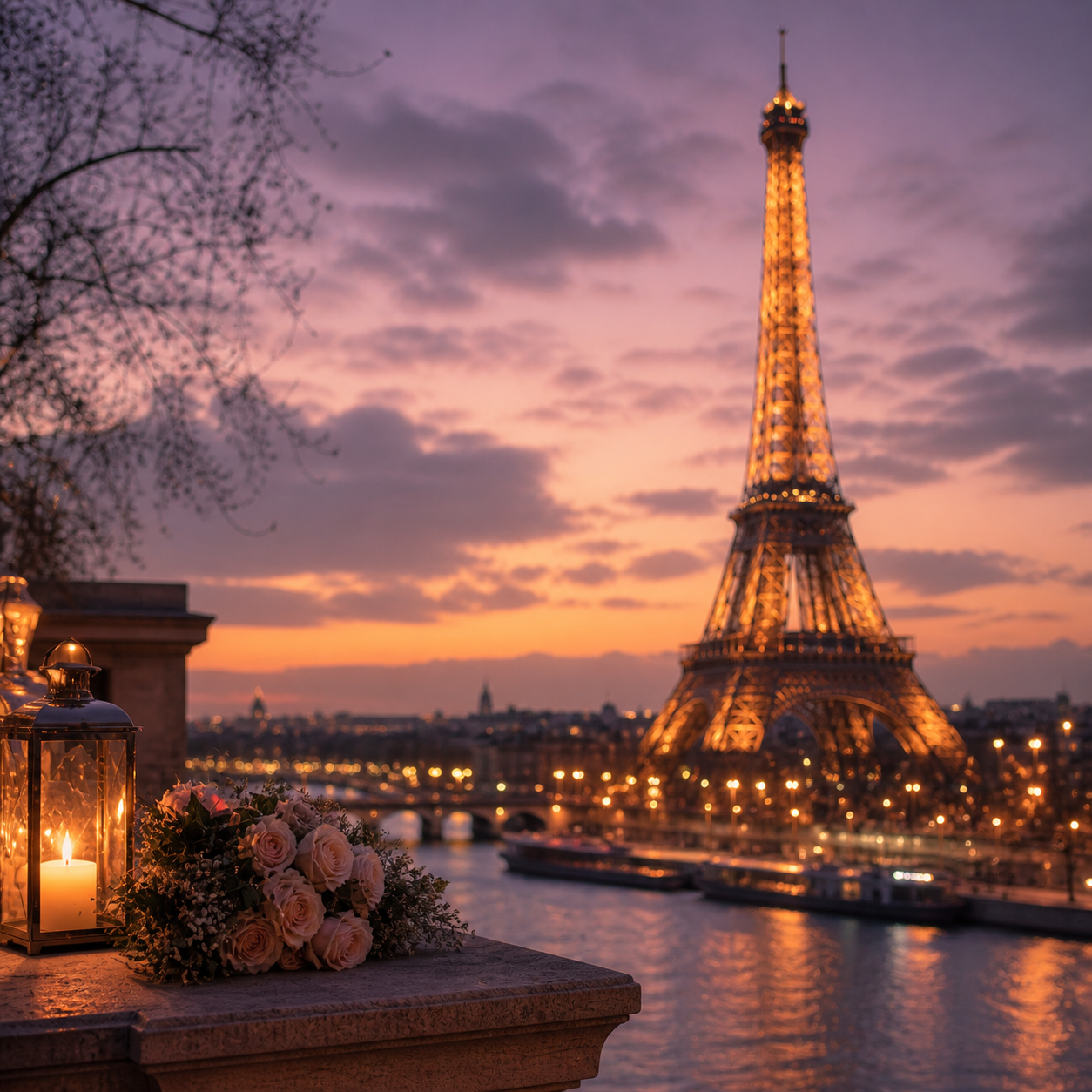 Noite Iluminada na Torre Eiffel